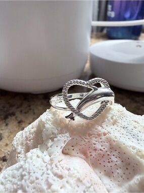 Exclusively Fancy Silver Dolphin Heart Ring